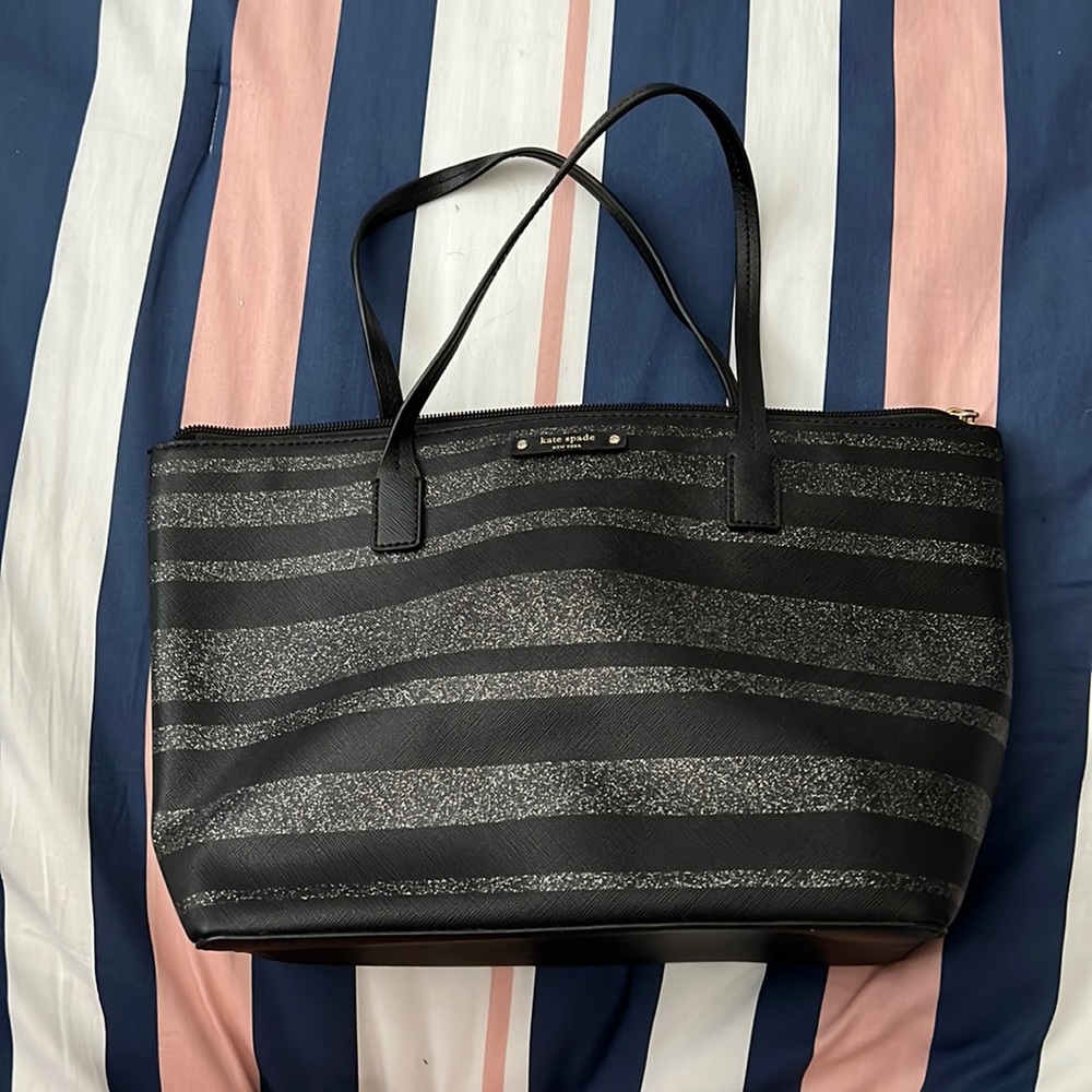 Black Striped Glittery Kate Spade Purse